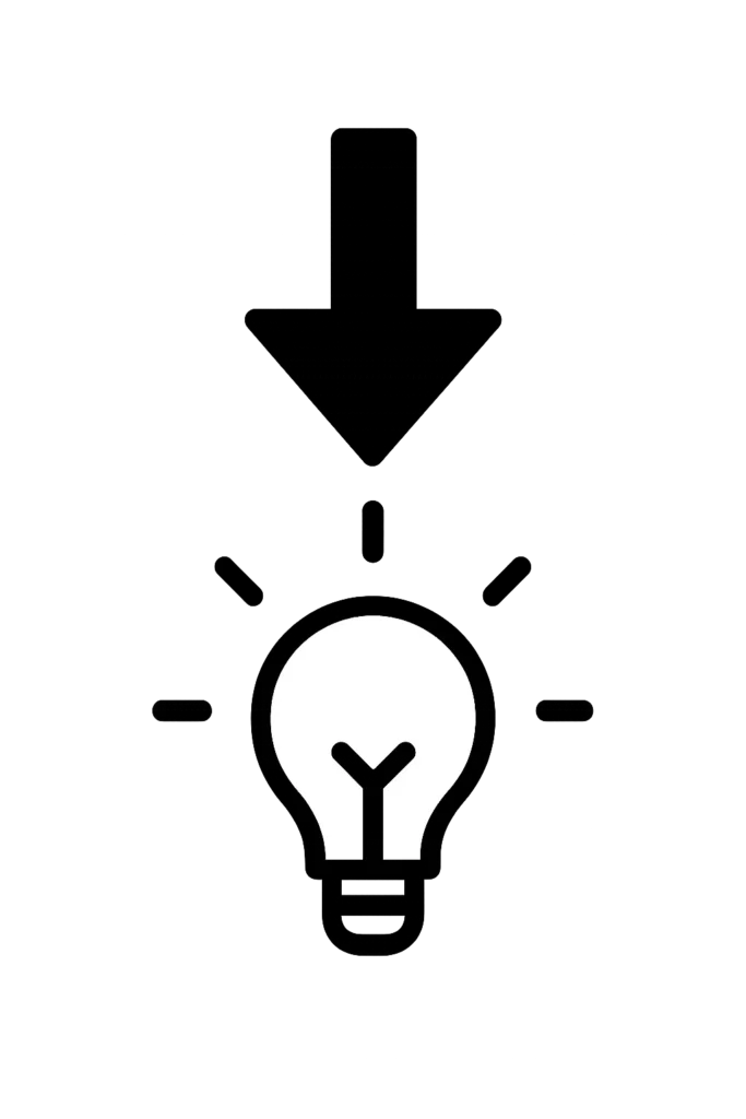 Ein Pfeil zeigt auf eine Glühbirne