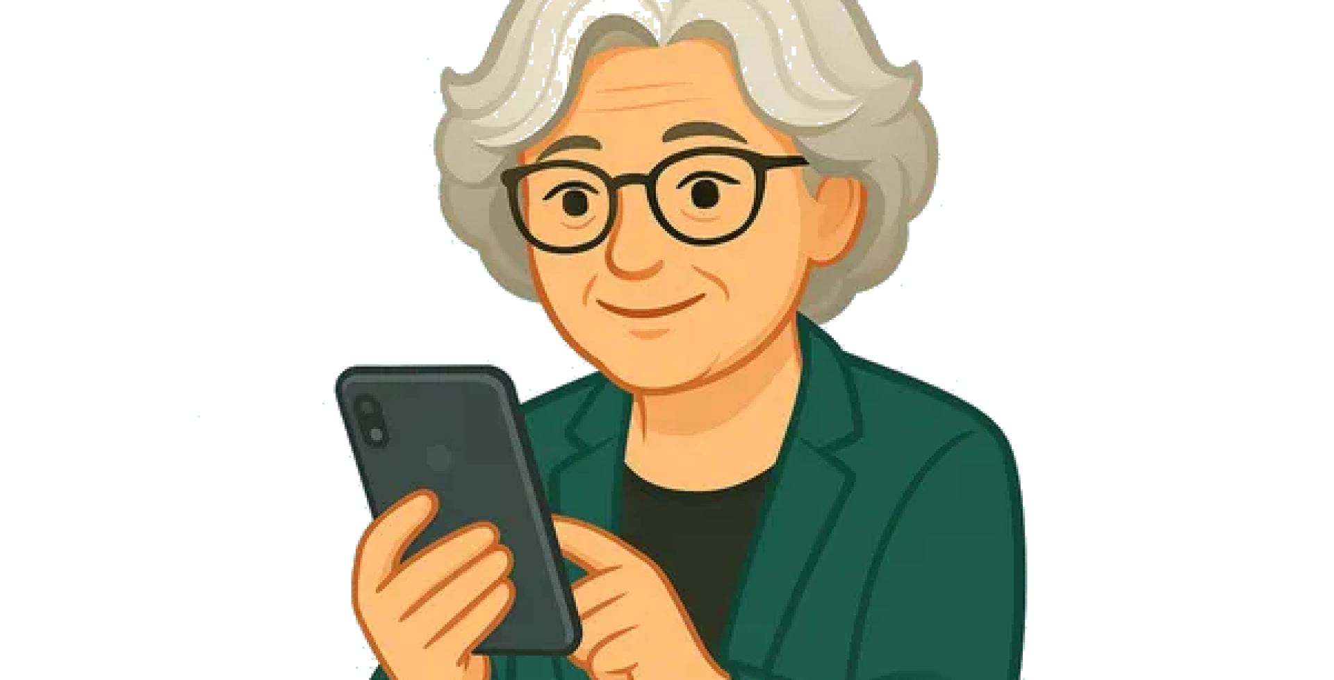 Oma Erla schaut auf ihr Smartphone – Einstieg in die digitale Welt“